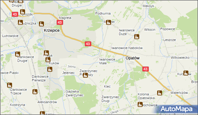 mapa Iwanowice Małe, Iwanowice Małe na mapie Targeo