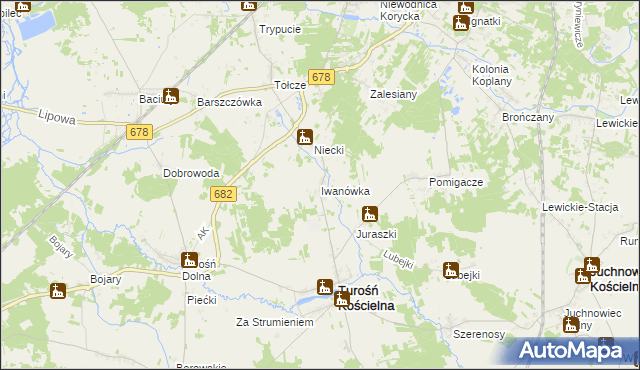 mapa Iwanówka gmina Turośń Kościelna, Iwanówka gmina Turośń Kościelna na mapie Targeo