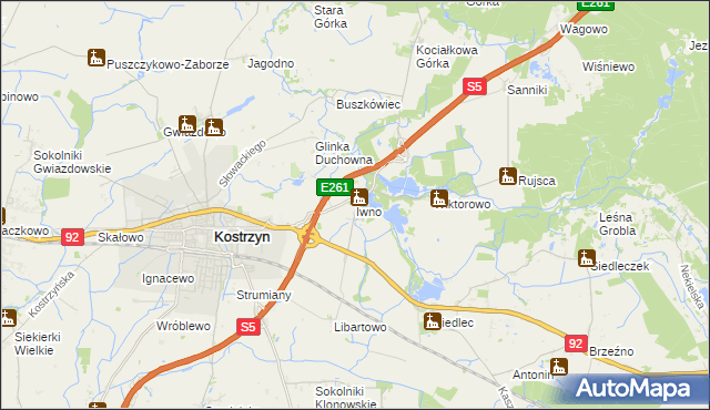 mapa Iwno gmina Kostrzyn, Iwno gmina Kostrzyn na mapie Targeo