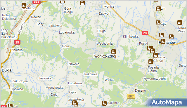 mapa Iwonicz-Zdrój, Iwonicz-Zdrój na mapie Targeo