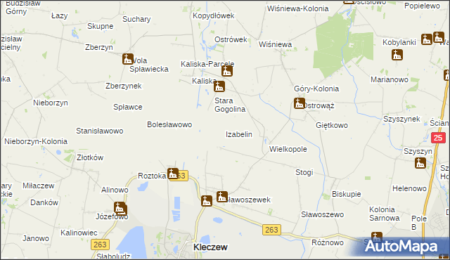 mapa Izabelin gmina Kleczew, Izabelin gmina Kleczew na mapie Targeo