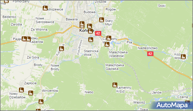 mapa Izabelów gmina Końskie, Izabelów gmina Końskie na mapie Targeo