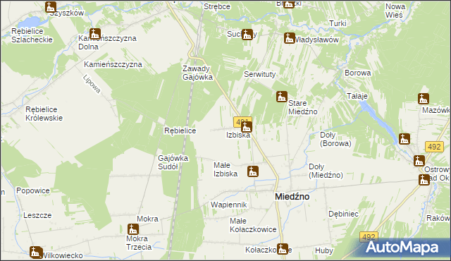 mapa Izbiska gmina Miedźno, Izbiska gmina Miedźno na mapie Targeo