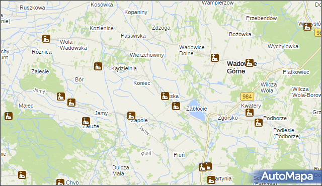 mapa Izbiska gmina Wadowice Górne, Izbiska gmina Wadowice Górne na mapie Targeo