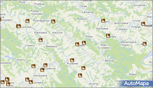 mapa Izdebki gmina Nozdrzec, Izdebki gmina Nozdrzec na mapie Targeo