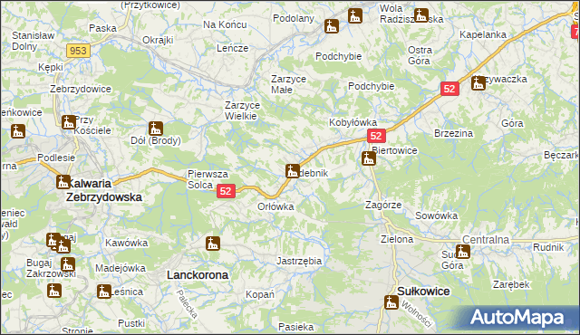 mapa Izdebnik gmina Lanckorona, Izdebnik gmina Lanckorona na mapie Targeo