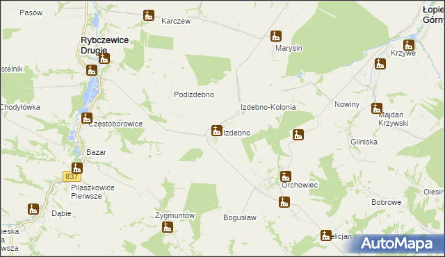 mapa Izdebno gmina Rybczewice, Izdebno gmina Rybczewice na mapie Targeo