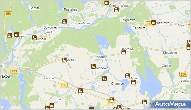 mapa Izdebno gmina Sieraków, Izdebno gmina Sieraków na mapie Targeo