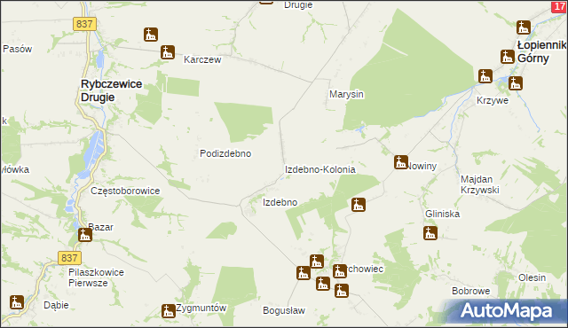 mapa Izdebno-Kolonia gmina Rybczewice, Izdebno-Kolonia gmina Rybczewice na mapie Targeo