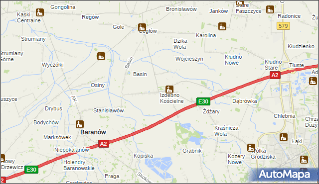 mapa Izdebno Kościelne, Izdebno Kościelne na mapie Targeo