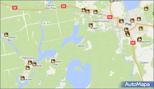 mapa Jabłoń gmina Pisz, Jabłoń gmina Pisz na mapie Targeo