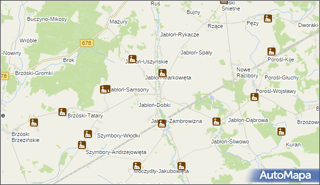 mapa Jabłoń Kościelna, Jabłoń Kościelna na mapie Targeo