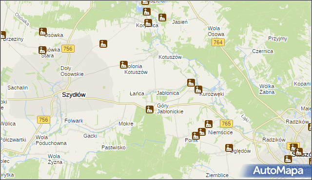 mapa Jabłonica gmina Szydłów, Jabłonica gmina Szydłów na mapie Targeo