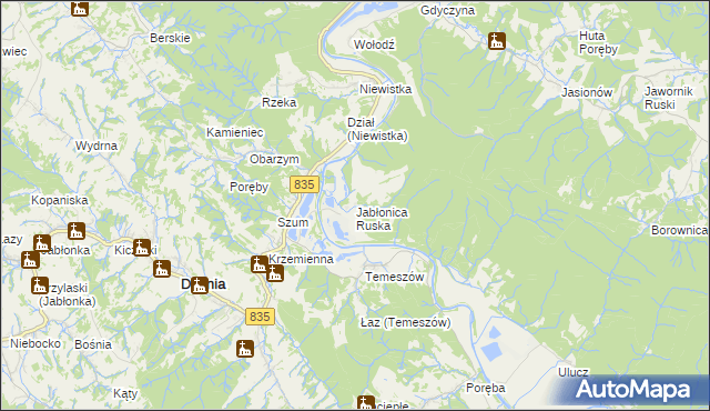 mapa Jabłonica Ruska, Jabłonica Ruska na mapie Targeo