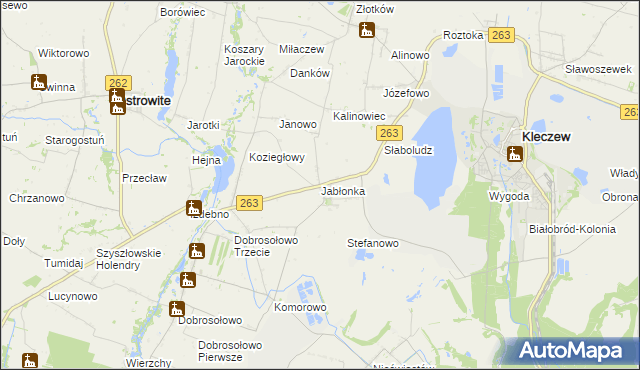 mapa Jabłonka gmina Kleczew, Jabłonka gmina Kleczew na mapie Targeo