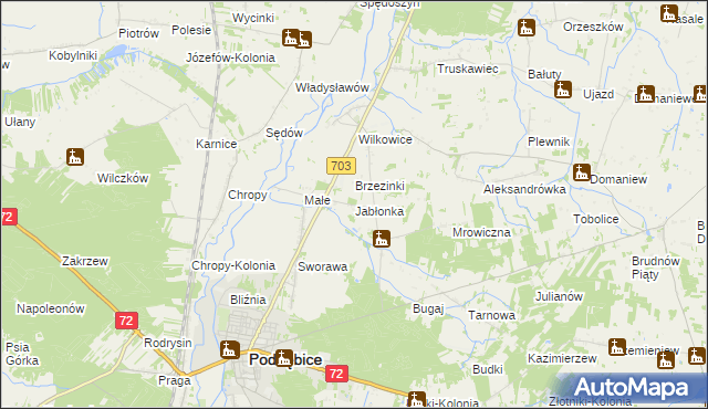 mapa Jabłonka gmina Poddębice, Jabłonka gmina Poddębice na mapie Targeo
