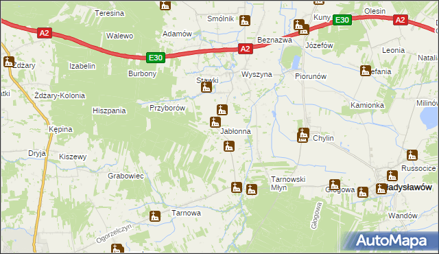 mapa Jabłonna gmina Władysławów, Jabłonna gmina Władysławów na mapie Targeo