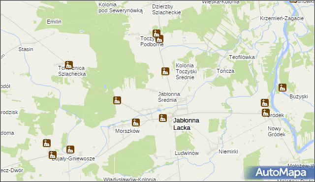 mapa Jabłonna Średnia, Jabłonna Średnia na mapie Targeo