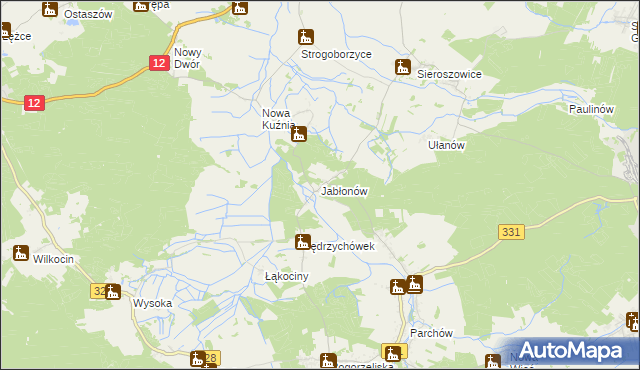 mapa Jabłonów gmina Chocianów, Jabłonów gmina Chocianów na mapie Targeo