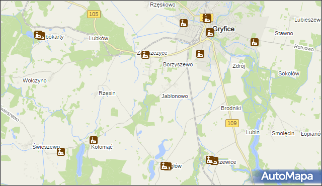 mapa Jabłonowo gmina Gryfice, Jabłonowo gmina Gryfice na mapie Targeo