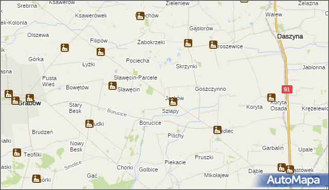 mapa Jacków gmina Daszyna, Jacków gmina Daszyna na mapie Targeo