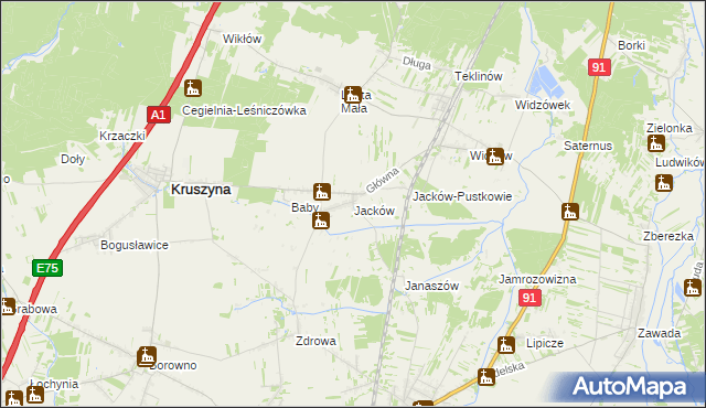 mapa Jacków gmina Kruszyna, Jacków gmina Kruszyna na mapie Targeo