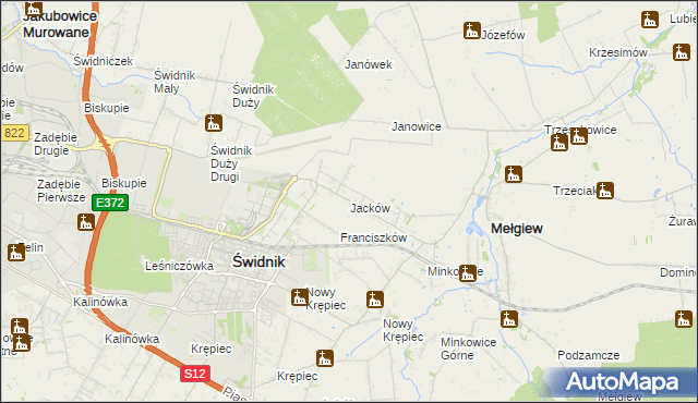 mapa Jacków gmina Mełgiew, Jacków gmina Mełgiew na mapie Targeo