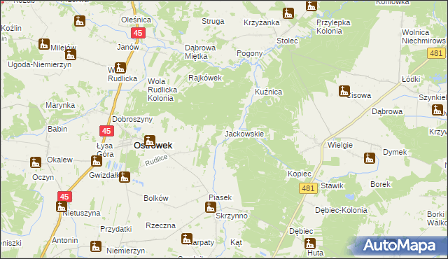 mapa Jackowskie, Jackowskie na mapie Targeo