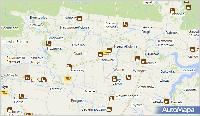 mapa Jadowniki gmina Pawłów, Jadowniki gmina Pawłów na mapie Targeo