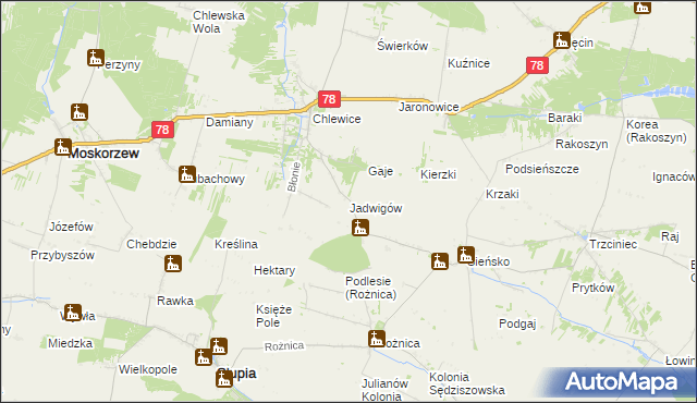 mapa Jadwigów gmina Moskorzew, Jadwigów gmina Moskorzew na mapie Targeo