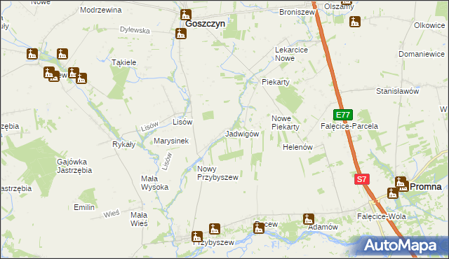 mapa Jadwigów gmina Promna, Jadwigów gmina Promna na mapie Targeo