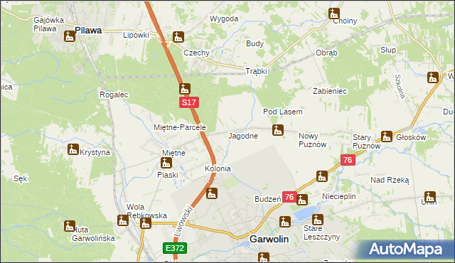 mapa Jagodne gmina Garwolin, Jagodne gmina Garwolin na mapie Targeo