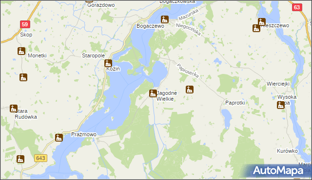 mapa Jagodne Wielkie, Jagodne Wielkie na mapie Targeo