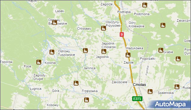 mapa Jagodnik gmina Cmolas, Jagodnik gmina Cmolas na mapie Targeo