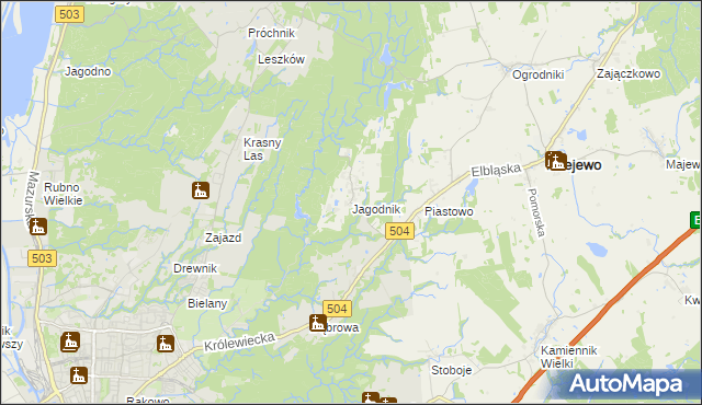 mapa Jagodnik gmina Milejewo, Jagodnik gmina Milejewo na mapie Targeo