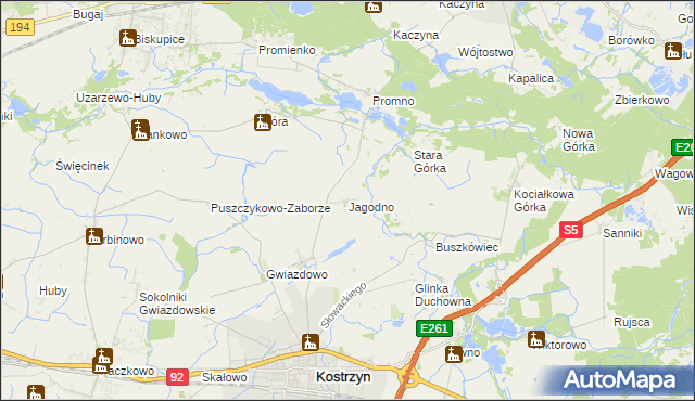mapa Jagodno gmina Kostrzyn, Jagodno gmina Kostrzyn na mapie Targeo