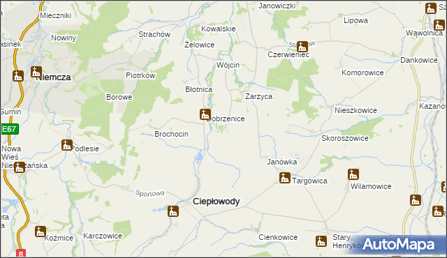 mapa Jakubów gmina Ciepłowody, Jakubów gmina Ciepłowody na mapie Targeo