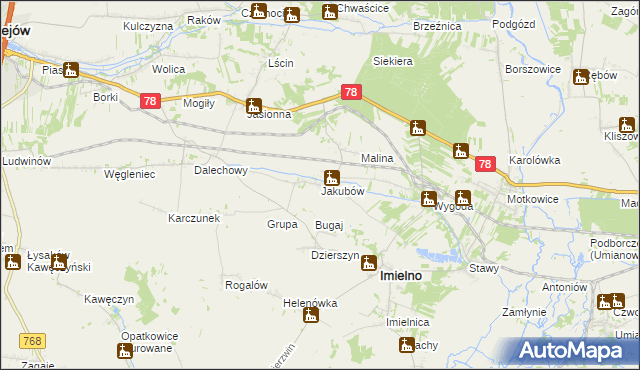 mapa Jakubów gmina Imielno, Jakubów gmina Imielno na mapie Targeo