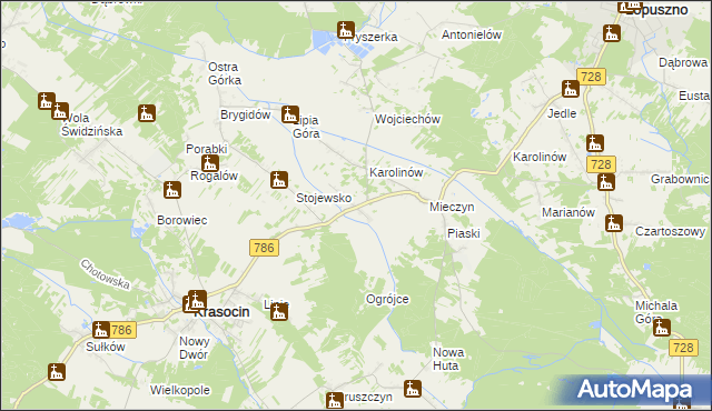 mapa Jakubów gmina Krasocin, Jakubów gmina Krasocin na mapie Targeo