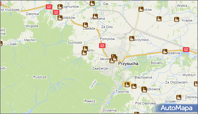 mapa Jakubów gmina Przysucha, Jakubów gmina Przysucha na mapie Targeo