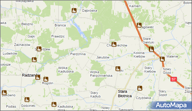 mapa Jakubów gmina Stara Błotnica, Jakubów gmina Stara Błotnica na mapie Targeo