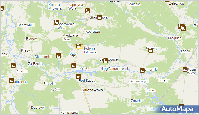 mapa Jakubowice gmina Kluczewsko, Jakubowice gmina Kluczewsko na mapie Targeo