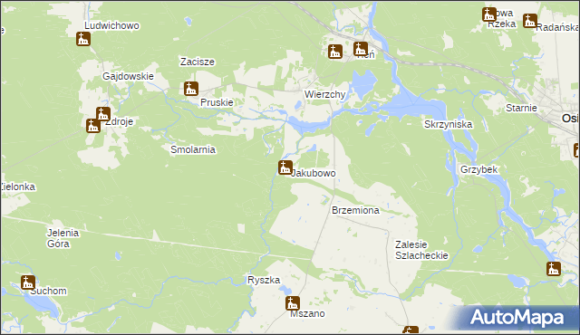 mapa Jakubowo gmina Lniano, Jakubowo gmina Lniano na mapie Targeo