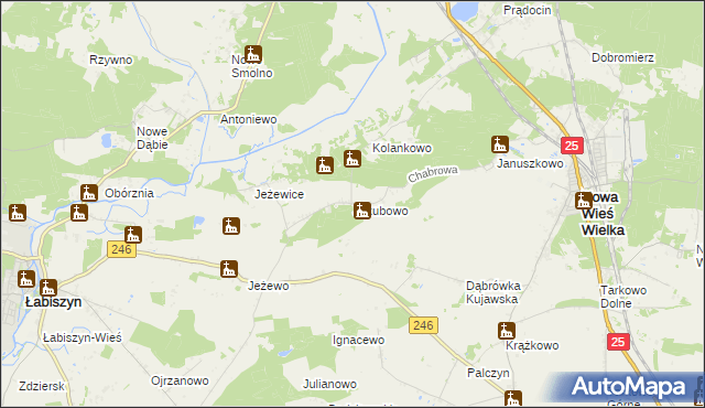 mapa Jakubowo gmina Nowa Wieś Wielka, Jakubowo gmina Nowa Wieś Wielka na mapie Targeo