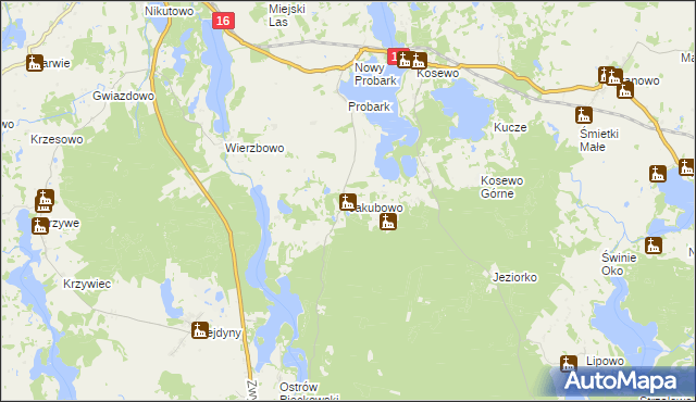mapa Jakubowo gmina Piecki, Jakubowo gmina Piecki na mapie Targeo