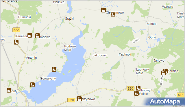 mapa Jakubowo gmina Prabuty, Jakubowo gmina Prabuty na mapie Targeo