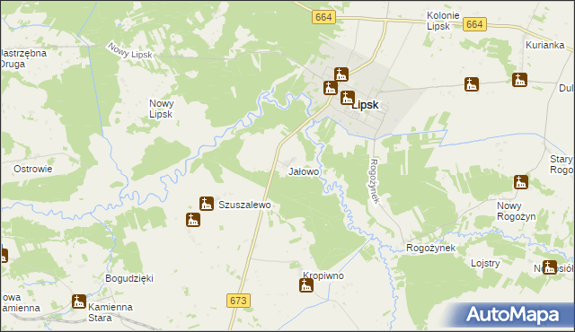 mapa Jałowo gmina Lipsk, Jałowo gmina Lipsk na mapie Targeo