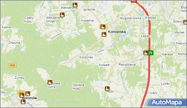 mapa Jamki gmina Konopiska, Jamki gmina Konopiska na mapie Targeo