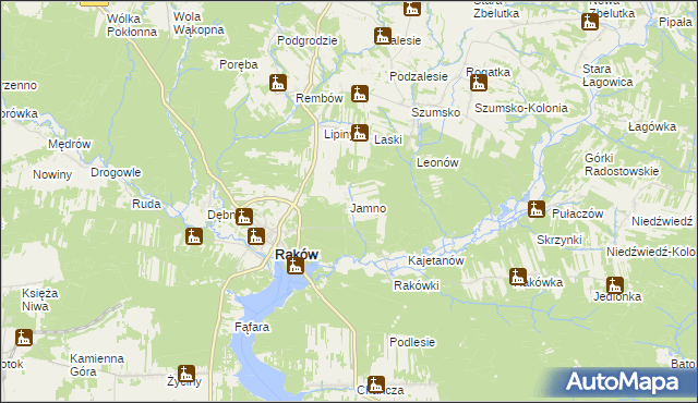 mapa Jamno gmina Raków, Jamno gmina Raków na mapie Targeo