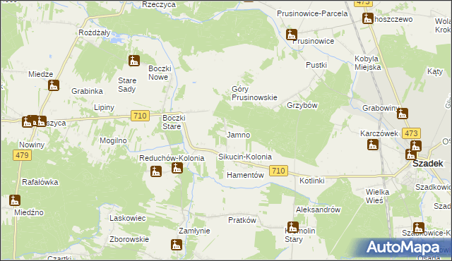 mapa Jamno gmina Szadek, Jamno gmina Szadek na mapie Targeo